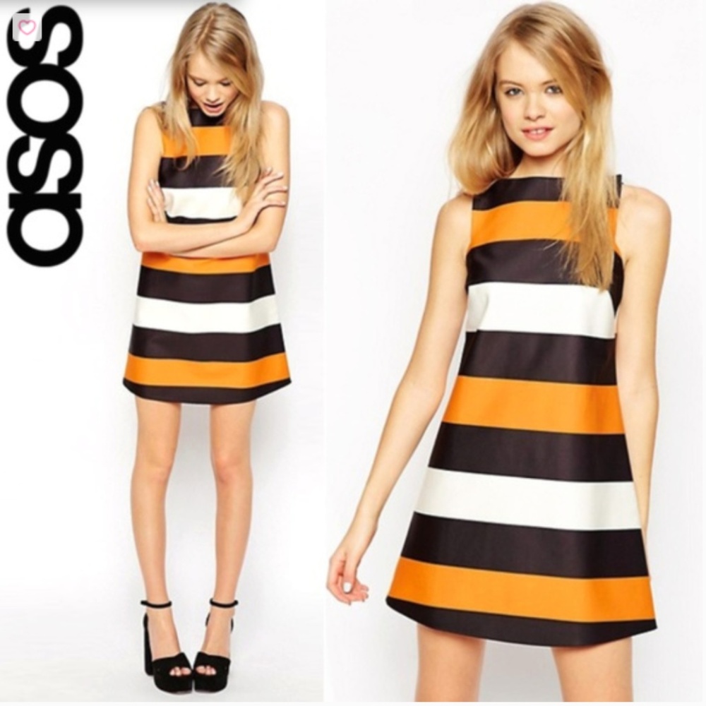ASOS Silky Feel Bonded Shift Dress in Stripe